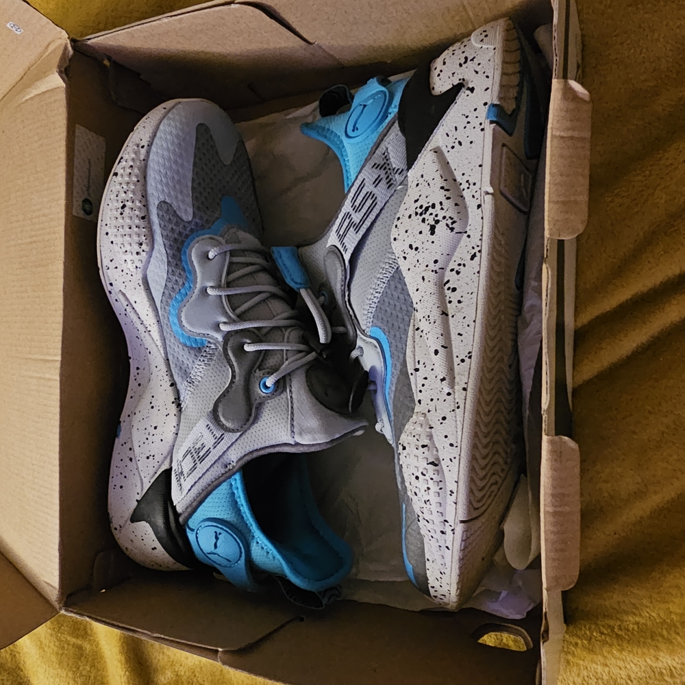 Puma RS-X Tech Gray and Blue Athletic Sneakers